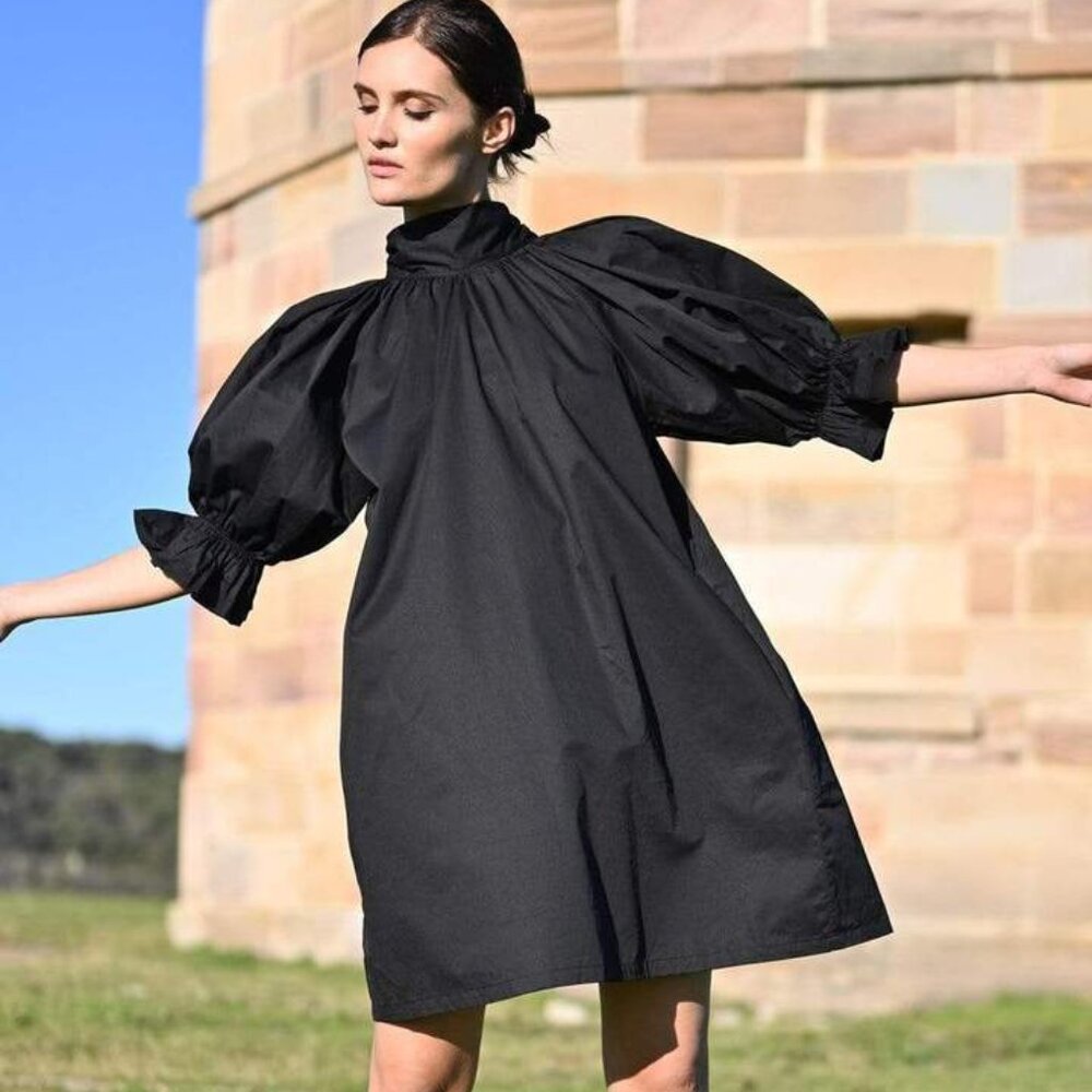 Wyatt Wylde Adrian Reversible Bow Black Cotton Dress S